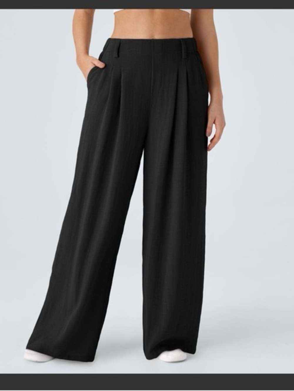 Halara Black High Waisted Pleated Wide Leg Work Pants Size MT Great Condition